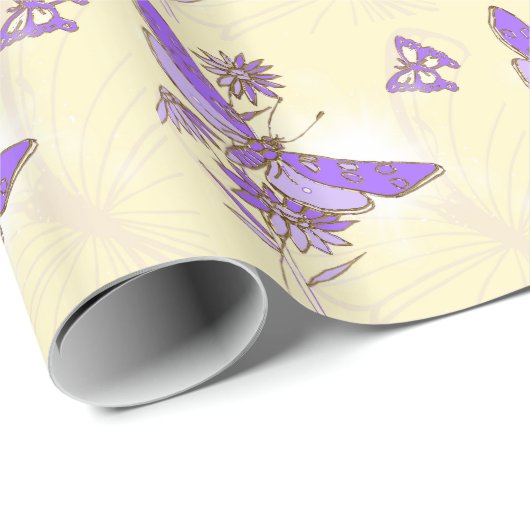 Peach Lila Butterfly Wrapping Paper Geschenkpapier (Rolleneckpunkt)