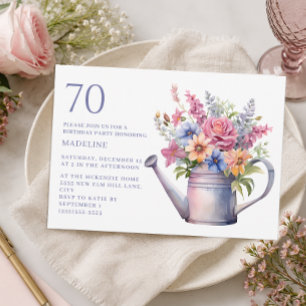 Peach Lila Floral Watering kann 70. Geburtstag Einladung