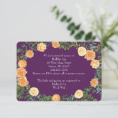 Peach Lila Hochzeitflorale Rose Einladung (Stehend Vorderseite)