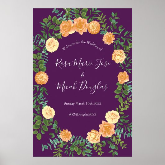 Peach Lila Hochzeitflorale Rose Poster (Vorne)