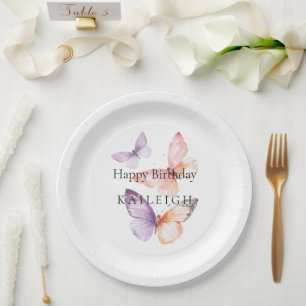 Peach Lila Lavender Butterfells Geburtstag Pappteller