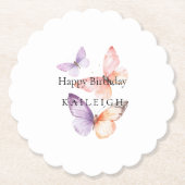 Peach Lila Lavender Butterfells Geburtstag Untersetzer (Vorderseite)