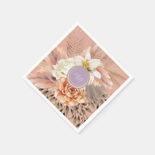 Peach Lilac Floral Wedding Serviette (Ecke)