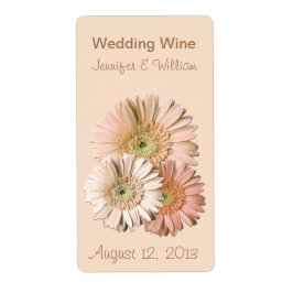 Peach Linen Gerber Daisies Wedding Mini Wine Label