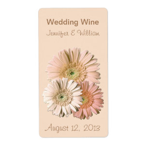 Peach Linen Gerber Daisies Wedding Mini Wine Label