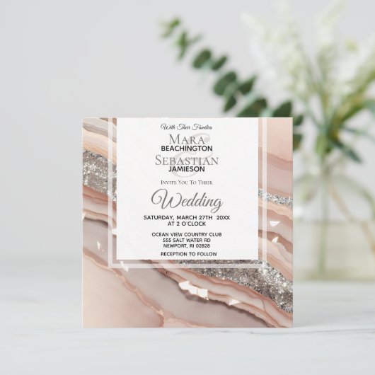 *~* Peach Lmon SILVER AGATE UAWG QR AR66 Wedding Einladung (Stehend Vorderseite)