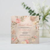 Peach Luxus Imitats Gold Foil Blumen Brautparty Einladung (Stehend Vorderseite)