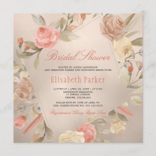 Peach Luxus Imitats Gold Foil Blumen Brautparty Einladung