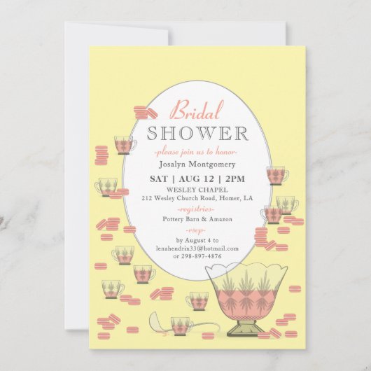 Peach Macarons & Crystal Punch Set Brautparty I Einladung (Vorderseite)