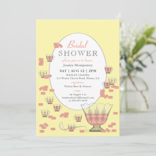 Peach Macarons & Crystal Punch Set Brautparty I Einladung (Stehend Vorderseite)