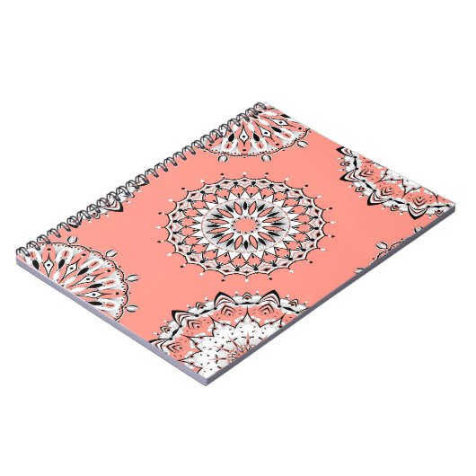 Peach Mandala 1 Spiralnotebook Notizblock (Linke Seite)