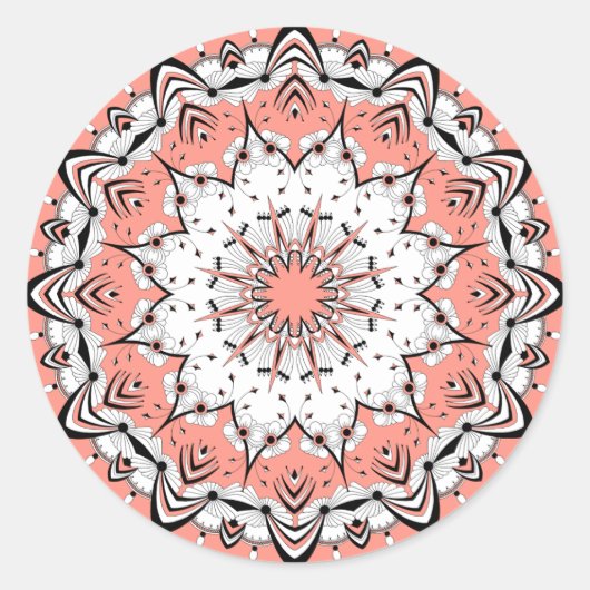 Peach Mandala (Design 3 Sticker) Runder Aufkleber (Vorderseite)
