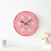 Peach Mandala Große Wanduhr (Zuhause)