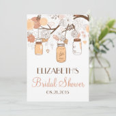 Peach Mason Jars Bridal Dusche Einladung (Stehend Vorderseite)