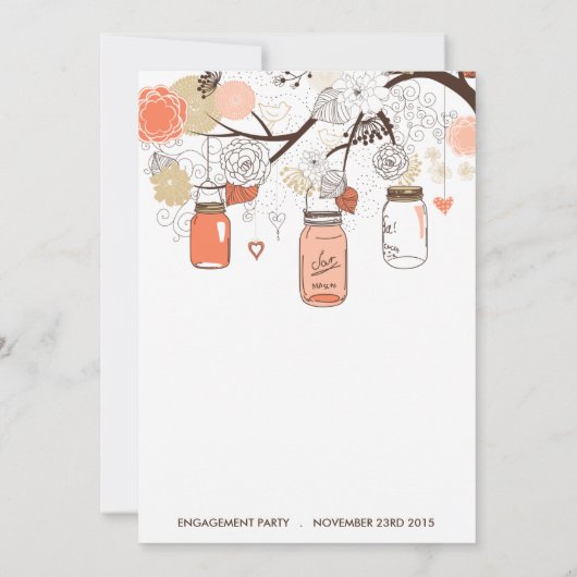 Peach Mason Jars Engagement Party Einladung (Rückseite)