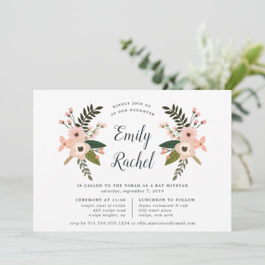 Peach Meadow Bat Mitzvah Einladung (Stehend Vorderseite)