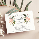 Peach Meadow Christening or Baptismus Einladung<br><div class="desc">Chic florale Taufe,  Taufe oder Widmungseinladung kennzeichnet den Namen Ihres kleinen Mädchens in eleganter Kalligrafie-Schrift,  gerahmt von pfirsichfarbenen und rot-rosa Blume,  Knospen und Grün. Personalisieren Sie Ihre Veranstaltungsdetails darunter,  einschließlich Platz für die religiöse Zeremonie und Feiern oder Party.</div>