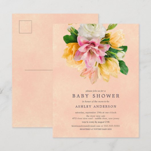 Peach Meadow Floral Baby Shower Einladung Postkarte (Vorne/Hinten)