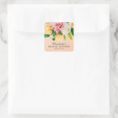 Peach Meadow Floral Brautparty Quadratischer Aufkleber (Tasche)