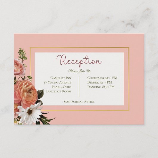 Peach Mimosa Blooms Blumenhochzeit Empfang Begleitkarte (Vorderseite)