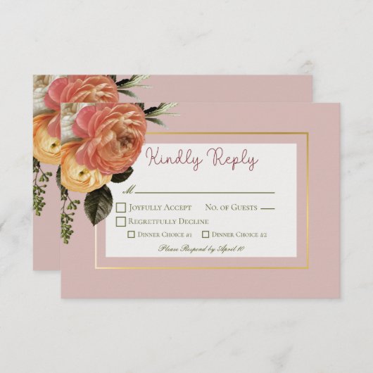 Peach Mimosa Blooms Blumenhochzeit RSVP Karte (Vorne/Hinten)