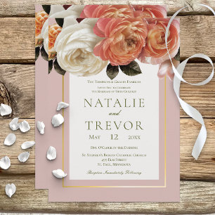 Peach Mimosa Blooms Blumenrosa Hochzeit Einladung