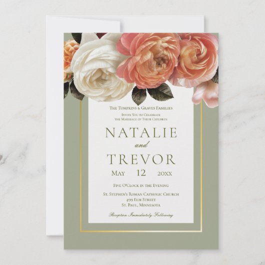 Peach Mimosa Blooms Blumenzagen Hochzeit Einladung (Vorderseite)