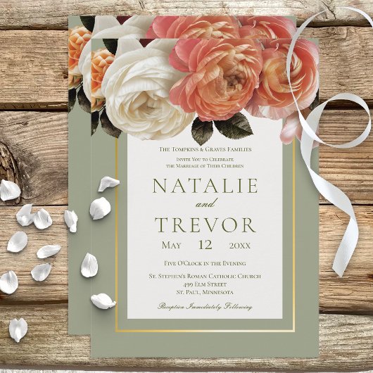 Peach Mimosa Blooms Blumenzagen Hochzeit Einladung