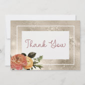 Peach Mimosa Blooms Gold Floral Wedding Dankeskarte (Vorderseite)