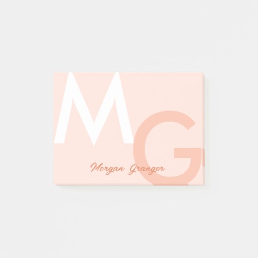 Peach Minimal Clean Modernes großes Monogramm Post-it Klebezettel (Vorderseite)
