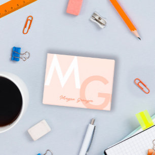 Peach Minimal Clean Modernes großes Monogramm Post-it Klebezettel
