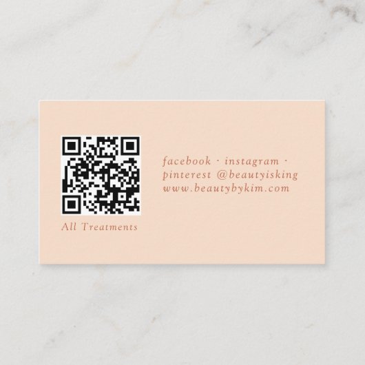 Peach, Minimal Elegant, Salon QR Code Visitenkarte (Rückseite)