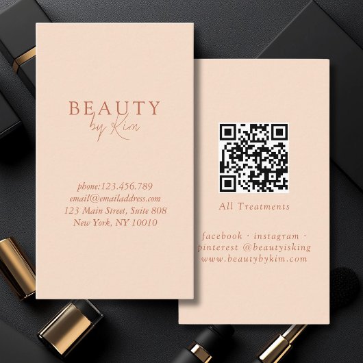 Peach Minimal Elegant, Salon QR Code Visitenkarte