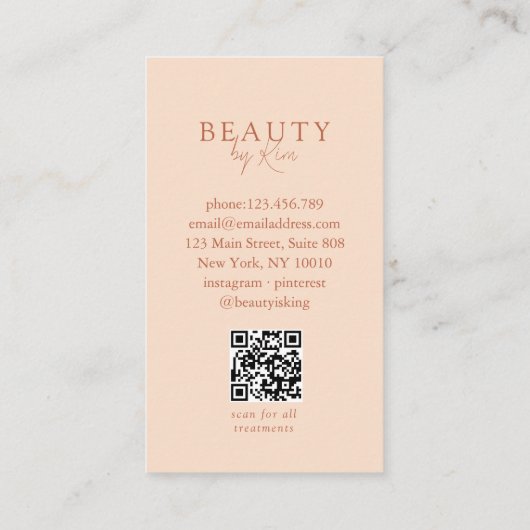Peach Minimal Salon QR Code Loyalty Visitenkarte (Rückseite)