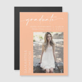 Peach Minimal Script Foto Graduate Magnet (Vorne/Hinten)