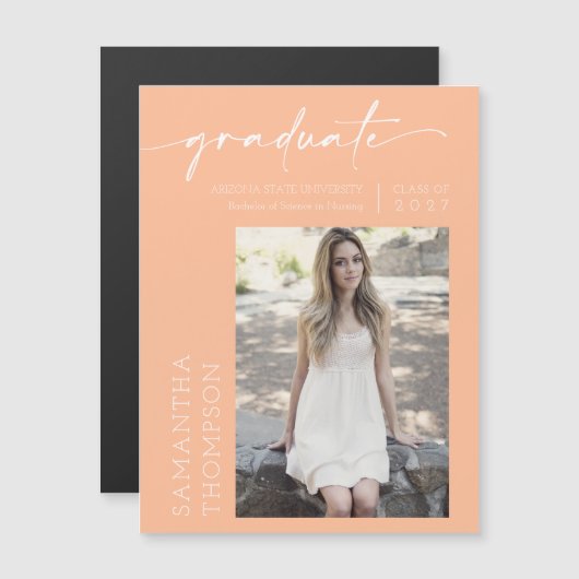 Peach Minimal Script Foto Graduate Magnet (Vorne/Hinten)