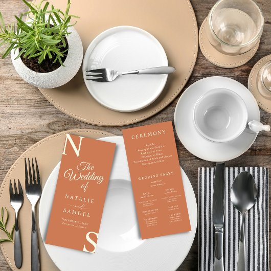 Peach Minimalistisch Bold Initials Wedding Program