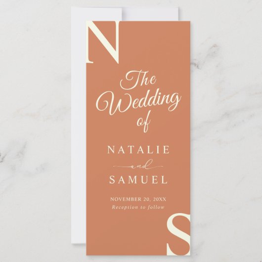 Peach Minimalistisch Bold Initials Wedding Program (Vorderseite)