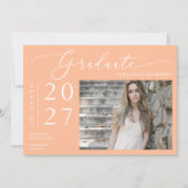 Peach Minimalistisch Script School Graduate Foto Einladung (Vorderseite)