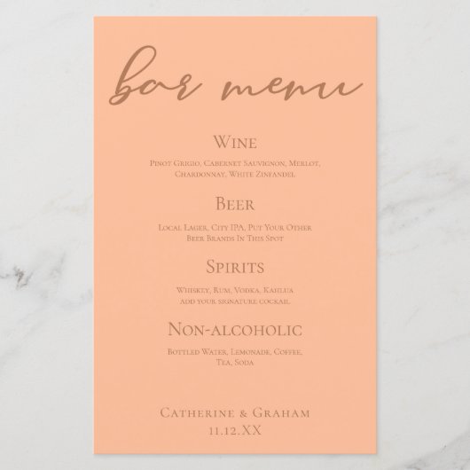 Peach Minimalistisch Script Summer Wedding Bar Men (Vorderseite)