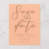 Peach Minimalistisch Typografy Summer Save the Dat Postkarte (Vorderseite)