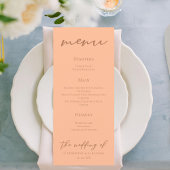 Peach Minimalistisch Typografy Summer Wedding Menükarte