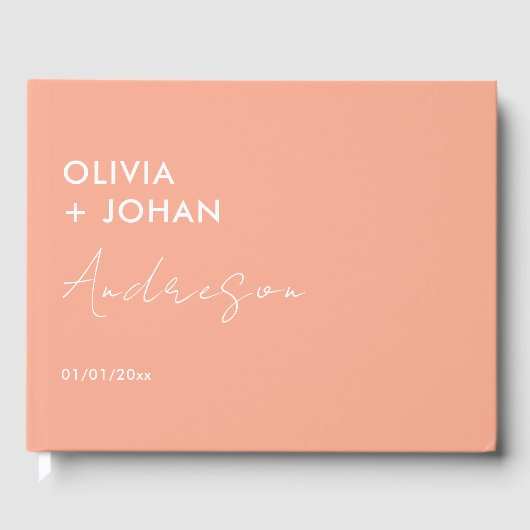 Peach Minimalistisch Wedding Gästebuch (Vorderseite)