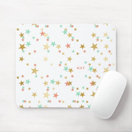 Peach, Mint and Gold Stars Confetti Monogram Mousepad (Mit Mouse)