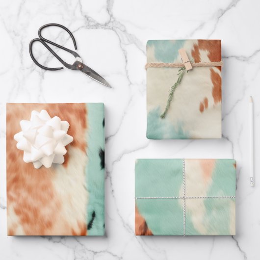 Peach Mint Cowgirl Cowhide Geschenkpapier Set (Vorderseite)