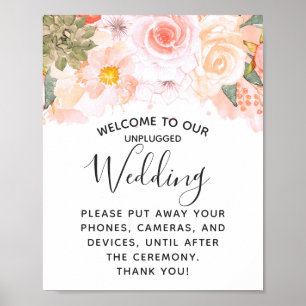 Peach & Mint Floral Unplugged Wedding Table Sign Poster
