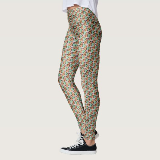 Peach & Mint Geometric Rhythm Pattern Design 1309 Leggings (Links)