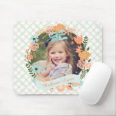 Peach Mint Girly Floral Wreath Foto Custom Mousepad (Mit Mouse)