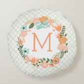 Peach Mint Girly Floral Wreath Foto Custom Rundes Kissen (Rückseite)