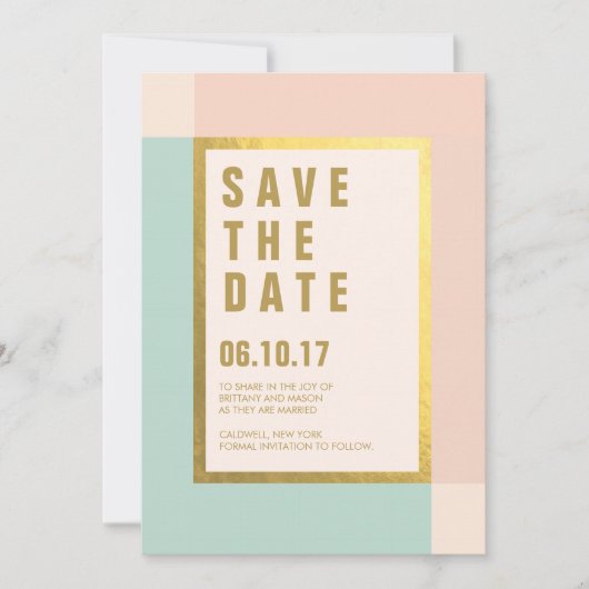 Peach Mint + Gold Foil Speichern Sie die Daten | Save The Date (Vorderseite)